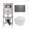 QeramiQ Dely Toiletset - 36.3x51.7cm - diepspoel - rimless - Geberit UP320 inbouwreservoir - softclose toilet zitting 35 mm - gunmetal bedieningsplaat - rechthoekige knoppen - mat wit SW1235382