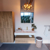 MONDIAZ ALAN - DLUX Badkamermeubelset - 100cm - onderkast - Washed Oak - 1 lade - vrijhangende wastafel - wasbak rechts - 1 kraangat - Opalo SW808812