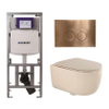 QeramiQ Dely Swirl Toiletset - 36.3x51.7cm - Geberit UP320 Burda inbouwreservoir - slim zitting - koperen bedieningsplaat - ronde knoppen - beige SW1130216