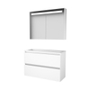 Basic-Line Premium 39 badkamermeubelset - 100x39cm - greeploos - 2 lades - acryl wastafel - 1 kraangat - Spiegelkast - geintegreerde LED verlichting - MDF lak Ice White SW351268