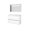 Basic-Line Economic 39 badkamermeubelset - 100x39cm - greeploos - 2 lades - acryl wastafel - 0 kraangaten - Spiegel - geintegreerde LED verlichting - MDF lak Ice White SW351086