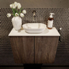 Mondiaz Fowy Toiletmeubel - 60x50x23cm - dark brown mat - 0 kraangaten - wasbak midden - 2 deuren - solid surface - blad Melamine - wasbak: wit SW761358