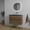 Adema Chaci Badkamermeubelset - 80x46x55cm - 1 keramische wasbak zwart - zonder kraangat - 2 lades - ronde spiegel met verlichting - noten (hout) SW816275