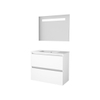 Basic-Line Economic 39 badkamermeubelset - 80x39cm - greeploos - 2 lades - porseleinen wastafel - 1 kraangat - Spiegel - geintegreerde LED verlichting - MDF lak Ice White SW351115