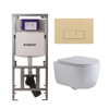 QeramiQ Dely Swirl Toiletset - 36.3x51.7cm - Geberit UP320 Burda inbouwreservoir - slimzitting - bedieningsplaat beige - rechthoekige knoppen - wit glans SW1164844
