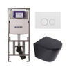 QeramiQ Dely Toiletset - 36.3x51.7cm - diepspoel - rimless - Geberit UP320 inbouwreservoir - softclose toilet zitting 35 mm - mat witte bedieningsplaat - ronde knoppen - mat zwart SW1235428