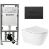 QeramiQ Salina Toiletset - rimless - Geberit inbouwreservoir - diepspoel wandcloset - softclose - quickrelease - bedieningspaneel met rechthoekige knoppen - mat zwart - wit SW791659