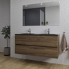 Adema Chaci Badkamermeubelset - 120x46x57cm - 2 keramische wasbakken zwart - 2 kraangaten - 2 lades - rechthoekige spiegel - noten (hout) SW816579
