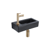 QeramiQ Fuente Fonteinset - 37.5x18.5x9cm - keramiek - kraangat links - fonteinkraan geborsteld messing - afvoerplug - verlaagd sifon - Mat Zwart SW1232755