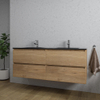 Adema Chaci Badkameronderkast - 140cm - 4 lades - greeploos - zwart keramieke wastafel - overloop - 2 wasbakken - 2 kraangaten - eiken SW1171460