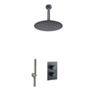 Fortifura Calvi Inbouw Regendoucheset - thermostatisch - plafondarm - 30cm hoofddouche - staaf handdouche - gladde doucheslang - geborsteld Gunmetal PVD SW1412054
