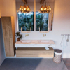 MONDIAZ ALAN - DLUX Badkamermeubelset - 150cm - onderkast - Washed Oak - 1 lade - vrijhangende wastafel - 2 wasbakken - 0 kraangaten - Frappe SW808775