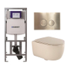 QeramiQ Dely Swirl Toiletset - 36.3x51.7cm - Geberit UP320 Burda inbouwreservoir -slim zitting - geborsteld messing bedieningsplaat - ronde knoppen - beige SW1130220