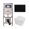 QeramiQ Dely Toiletset - 36.3x51.7cm - diepspoel - rimless - Geberit UP320 inbouwreservoir - softclose toilet zitting 35 mm - kunstof mat zwarte bedieningsplaat - rechthoekige knoppen - mat wit SW1235389