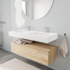 MONDIAZ ALAN 120cm - onderkast - washed oak - 1 lade - vrijhangende wastafel - 2 wasbakken - 2 kraangaten - talc SW408593