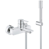 GROHE Lineare New badkraan met omstel en koppelingen met handdouche Sena met wanddouchehouder en doucheslang 150cm chroom SW97557
