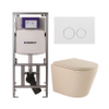 QeramiQ Dely Toiletset - 36.3x51.7cm - diepspoel - rimless - Geberit UP320 inbouwreservoir - softclose toilet zitting 35 mm - glans witte bedieningsplaat - ronde knoppen - mat beige SW1236511