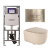 QeramiQ Dely Swirl Toiletset - 36.3x51.7cm - Geberit UP320 Burda inbouwreservoir - slim zitting - geborsteld messing bedieningsplaat - rechthoekige knoppen - beige SW1130221