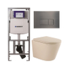 QeramiQ Dely Toiletset - 36.3x51.7cm - diepspoel - rimless - Geberit UP320 inbouwreservoir - softclose toilet zitting 35 mm - gunmetal bedieningsplaat - rechthoekige knoppen - mat beige SW1236512