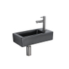QeramiQ Fuente Fonteinset - 37.5x18.5x9cm - keramiek - kraangat rechts - fonteinkraan gunmetal - afvoerplug - verlaagd sifon - Mat Zwart SW1232765