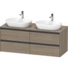 Duravit Ketho 2 wastafelonderbouwkast incl. consoleplaat met 4 laden voor dubbele waskommen 140x55x56.8cm met handgrepen antraciet eiken terra mat SW773149
