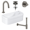 GROHE Euro fonteinset 37x18cm 1 kraangat zonder overloop gebogen brushed hard graphite kraan sifon afvoerplug handdoekhaak fontein Rechthoek wit SW523962