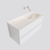 MONDIAZ VICA Badkamermeubelset - 100cm - 2 lades - wasbak Cloud rechts - 0 kraangaten - solid surface talc SW409838