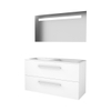 Basic-Line Economic 46 badkamermeubelset - 120x46cm - met grepen - 2 lades - acryl wastafel - 2 kraangaten - Spiegel - geintegreerde LED verlichting - MDF lak Ice White SW350866