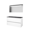 Basic-Line Economic 46 badkamermeubelset - 120x46cm - greeploos - 2 lades - hardsteen wastafel - 0 kraangaten - Spiegel - geintegreerde LED verlichting - MDF lak Ice White SW639724