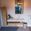MONDIAZ ALAN - DLUX Badkamermeubelset - 130cm - onderkast - Washed Oak - 2 lades - vrijhangende wastafel - wasbak rechts - 1 kraangat - Frappe SW808585