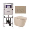 QeramiQ Dely Toiletset - 36.3x51.7cm - diepspoel - rimless - Geberit UP320 inbouwreservoir - softclose toilet zitting 35 mm - bedieningsplaat taupe - ronde knoppen - mat beige SW1236507