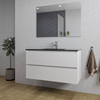 Adema Chaci Badkamermeubelset - 100x46x57cm - 1 keramische wasbak zwart - 1 kraangat - 2 lades - rechthoekige spiegel - mat wit SW816568