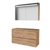 Basic-Line Premium 46 badkamermeubelset - 120x46cm - greeploos - 4 lades - wastafelblad - Spiegelkast - geintegreerde LED verlichting - MFC Whisky Oak SW639778