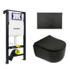 Plieger Kansas Toiletset - UP320 inbouwreservoir - compact - wandcloset - pressalit slim zitting - softclose - mat zwarte bedieningsplaat - ronde knoppen - mat zwart SW1223234