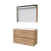 Basic-Line Premium 46 badkamermeubelset - 100x46cm - greeploos - 2 lades - acryl wastafel - 1 kraangat - Spiegelkast - geintegreerde LED verlichting - MFC Whisky Oak SW351356