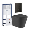 QeramiQ Dely Toiletset - Grohe inbouwreservoir - mat zwarte bedieningsplaat - rechthoek toilet - zitting - mat zwart SW656916