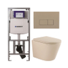 QeramiQ Dely Toiletset - 36.3x51.7cm - diepspoel - rimless - Geberit UP320 inbouwreservoir - softclose toilet zitting 35 mm - bedieningsplaat taupe - rechthoekige knoppen - mat beige SW1236506