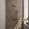 BRAUER Gold Carving Thermostatische Regendouche inbouw - drukknoppen - SET 64 - 30cm hoofddouche - gebogen muurarm - staaf handdouche - doucheslang - geïntegreerde glijstang - goud geborsteld PVD SW925639