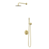 IVY Bond Regendoucheset - inbouw - 2-weg stop-omstel - 30cm plafondbuis - 25cm medium hoofddouche rond - glijstang met uitlaat - 150cm doucheslang - satin spray handdouche - Geborsteld mat goud PVD SW1033086