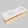 MONDIAZ ALAN 150cm - onderkast - washed oak - 2 lades - vrijhangende wastafel - 2 wasbakken - 2 kraangaten - talc SW408504