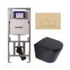 QeramiQ Dely Toiletset - 36.3x51.7cm - diepspoel - rimless - Geberit UP320 inbouwreservoir - softclose toilet zitting 35 mm - bedieningsplaat beige - rechthoekige knoppen - mat zwart SW1235410