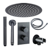 FugaFlow Eccelente Sobrado Badkamer inbouw regendoucheset met thermostaat 25cm plafondarm hoofddouche incl. staaf handdouche Gunmetal PVD SW1124092