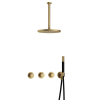 Hotbath Cobber IBS70 Regendoucheset inbouw - 30cm plafondarm - 30cm ronde hoofddouche - staafhanddouche - geborsteld messing SW677652