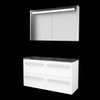 Basic-Line Premium 46 badkamermeubelset - 120x46cm - met grepen - 4 lades - hardsteen wastafel - 2 kraangaten - Spiegelkast - geintegreerde LED verlichting - MDF lak Ice White SW639867