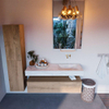 MONDIAZ ALAN - DLUX Badkamermeubelset - 130cm - onderkast - Washed Oak - 1 lade - vrijhangende wastafel - wasbak rechts - 0 kraangaten - Opalo SW808709