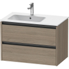 Duravit Ketho 2 wastafelonderbouwkast met 2 laden voor waskom links 81x48x54.9cm met grepen antraciet eiken terra mat SW773030