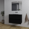 Adema Chaci Badkamermeubelset - 80x46x55cm - 1 keramische wasbak zwart - zonder kraangat - 2 lades - rechthoekige spiegel - mat zwart SW816555
