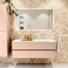 MONDIAZ VICA Badkamermeubelset - 130cm - onderkast rosee- 2 lades - wastafel moon rechts - 1 kraangat - 60cm hoge versie - talc SW1080351