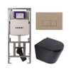 QeramiQ Dely Toiletset - 36.3x51.7cm - diepspoel - rimless - Geberit UP320 inbouwreservoir - softclose toilet zitting 35 mm - bedieningsplaat taupe - rechthoekige knoppen - mat zwart SW1235415