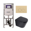QeramiQ Dely Toiletset - 36.3x51.7cm - diepspoel - rimless - Geberit UP320 inbouwreservoir - softclose toilet zitting 35 mm - bedieningsplaat beige - ronde knoppen - mat zwart SW1235411
